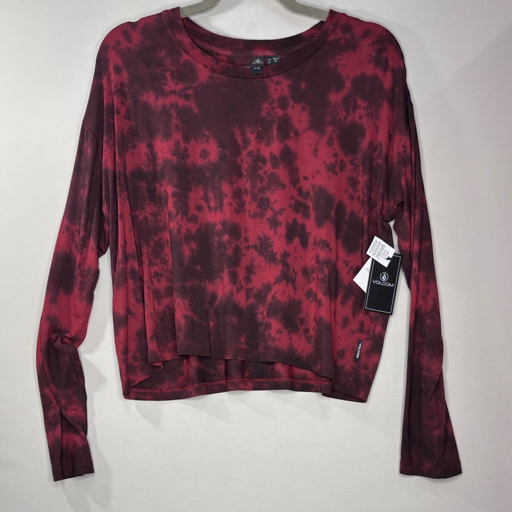 Volcom Women's Red Tie-Dye Long Sleeve Crop Top